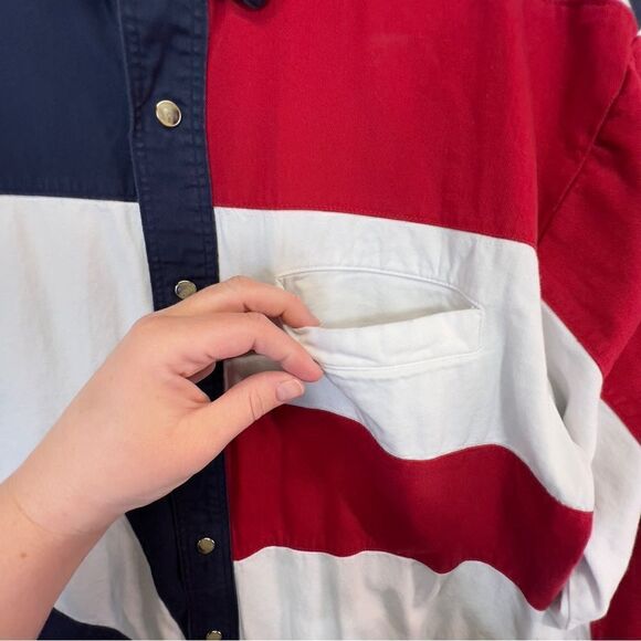 90's Wrangler Western Shirt Texas Flag Button Down Long Sleeve Red White Blue L - Picture 6 of 15